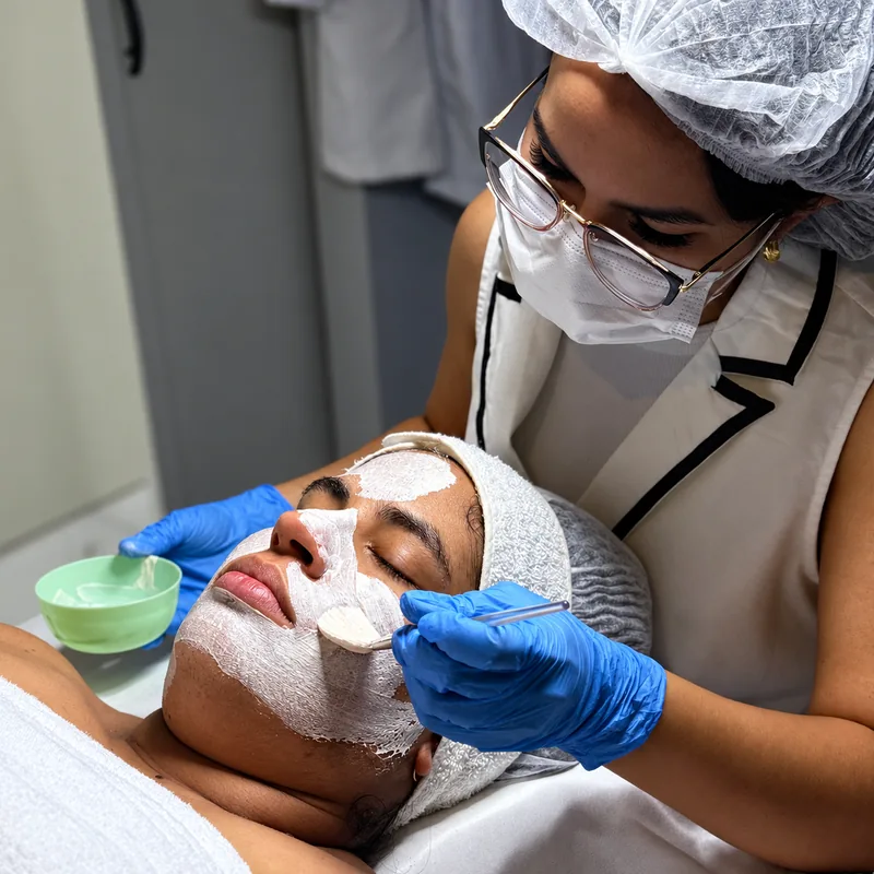 Preparação de cuidado facial no centro de estética