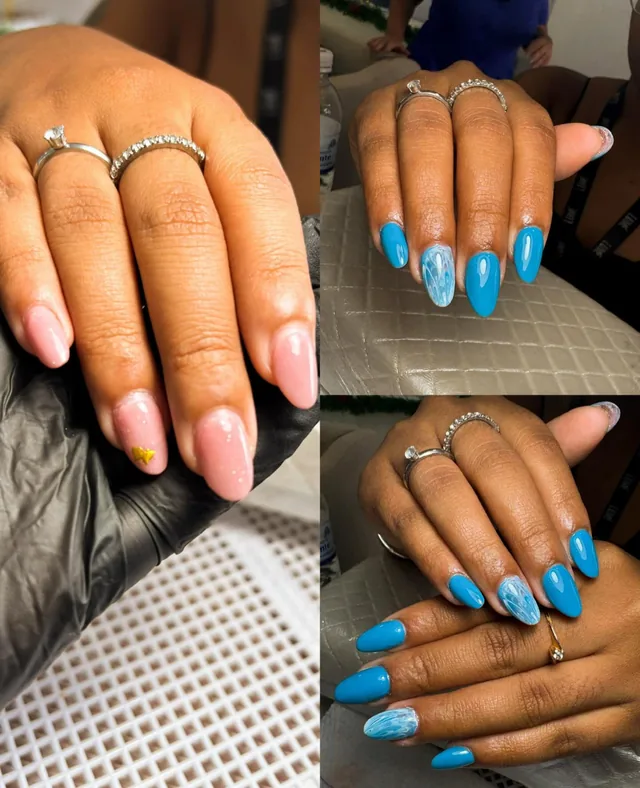 Unhas com esmaltação em azul